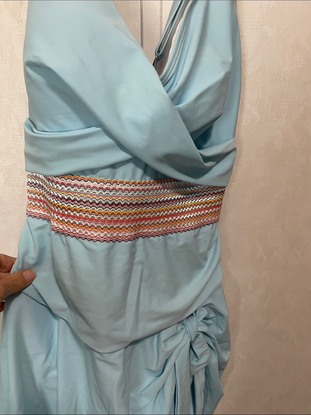 Light Blue Swim Dress with Multicolor Smocked Waist